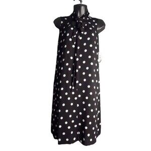 Tribal Femme High Tie Neck Knee Length Dress Black White Polka Dot Size TP/XS